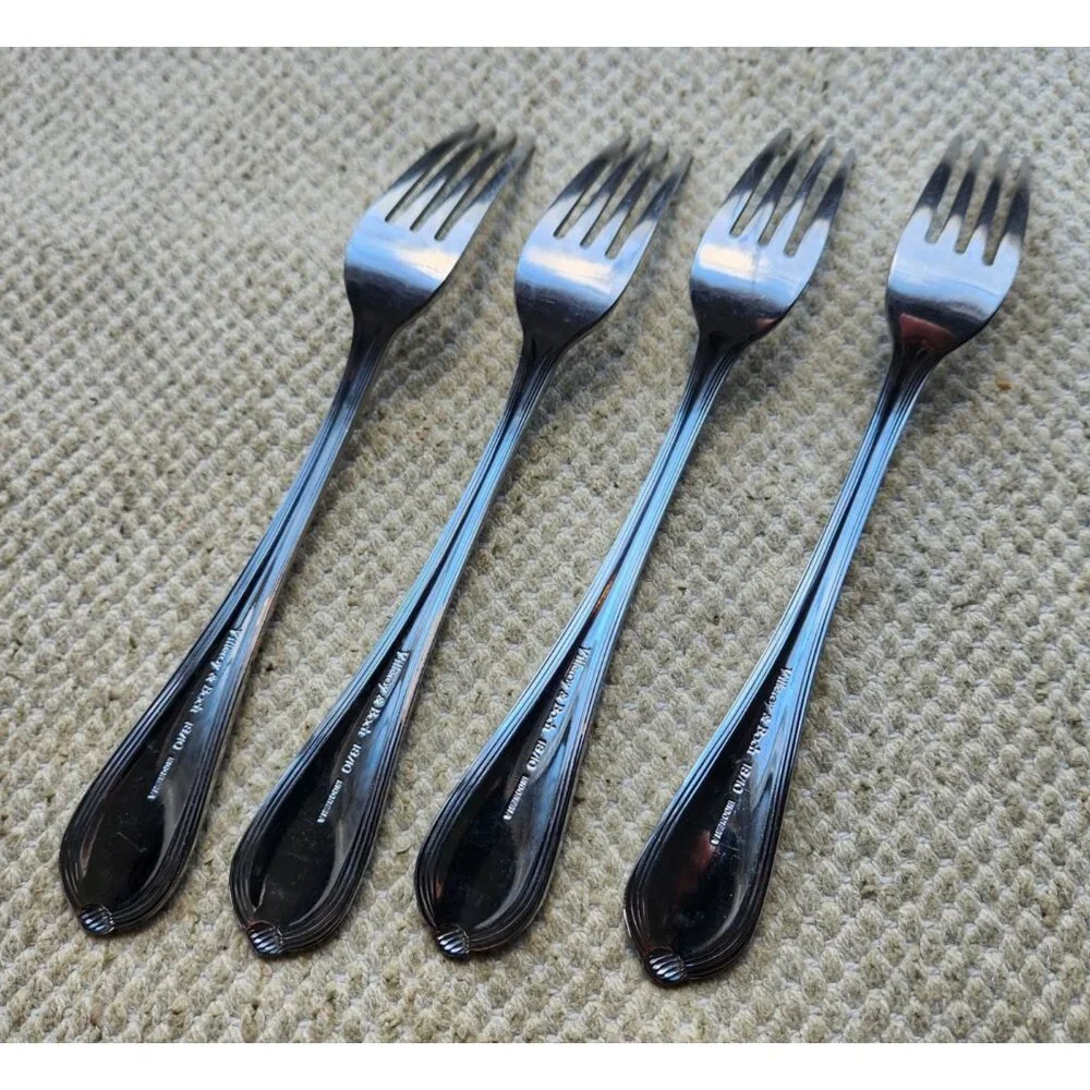 4 Villeroy & Boch EMILY Salad Forks 18/10 Stainless Indonesia Knot Tip 7 1/8
